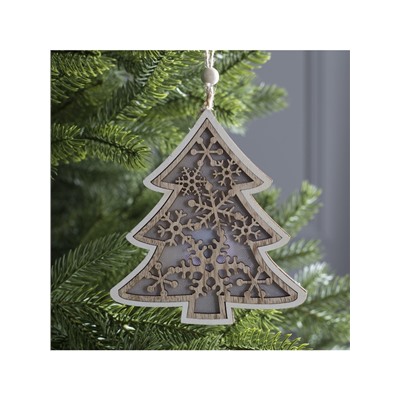 Ёлочная игрушка «Ёлочка в снежинках», 13×13×1 см, 3 LED, от батареек, свечение тёплое белое