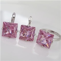 Комплект ювелирная бижутерия серьги и кольцо 18 р, покрытие: посеребрение, вставка: фианиты, цвет: розовый, арт.215.454-18