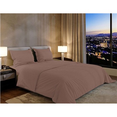 Постельное белье сатин страйп с простыней на резинке в подарочной упаковке - Капучино