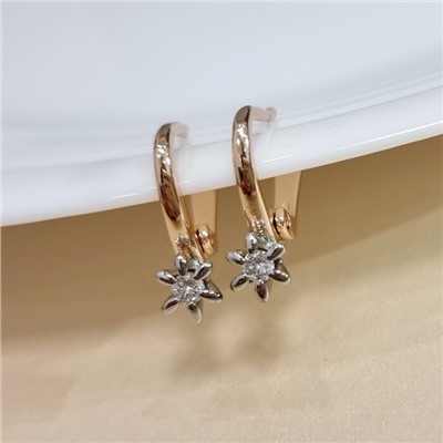 Серьги цветы ювелирная бижутерия коллекция "Дубай", покрытие позолота, вставка: фианиты, цвет: прозрачный, арт.213.584