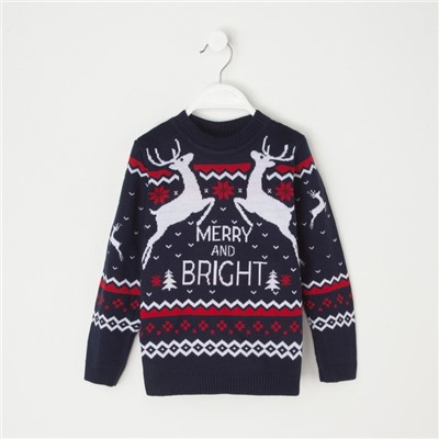 Свитер вязаный новогодний детский KAFTAN Family look, размер 32 (110-116 см), синий