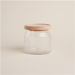 Банка для сыпучих SL Home «Валенсия», 1 л, 12×11.5 см, с деревянной крышкой, стекло, прозрачная
