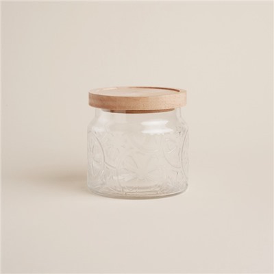 Банка для сыпучих SL Home «Валенсия», 1 л, 12×11.5 см, с деревянной крышкой, стекло, прозрачная