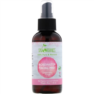 Sky Organics, Rosewater Toner, 100% Pure Organic, 4 fl oz (118 ml)