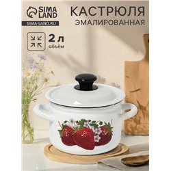 Кастрюля эмалированная, 2 л, d=17 см, с крышкой, цилиндрическая, белая