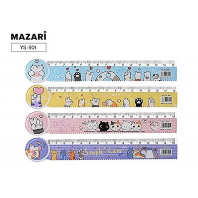 Линейка пластиковая 15 см "ЛАПКИ"  YS-901 Mazari