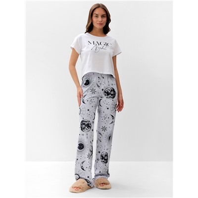 Пижама женская (футболка, брюки) KAFTAN Magic night, размер 52-54, белая