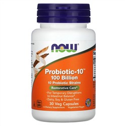 Now Foods, Probiotic-10, восстановление, 100 млрд., 30 вегетарианских капсул