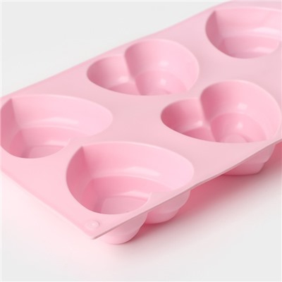 Форма для выпечки Доляна «Сердце в сердце», силикон, 17.5×30 см, 6 ячеек (8×8 см), розовая