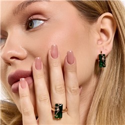 Комплект ювелирной бижутерии коллекция "Дубай" серьги и кольцо 20 р, покрытие позолота, вставка: фианиты, цвет: изумрудный, арт.414.021-20