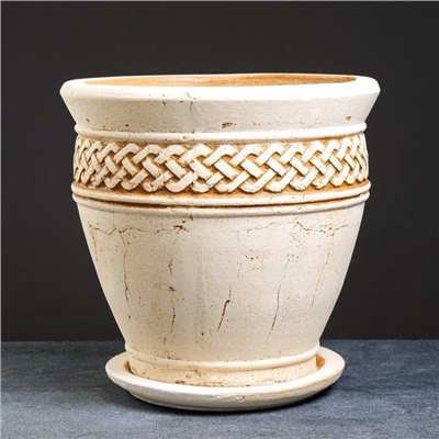 Горшок для цветов «Ламия», 15 л, d=34 см, h=33 см, керамика, с поддоном, бежевый