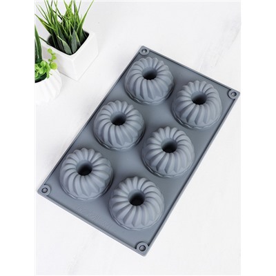 Форма для выпечки 6 ячеек силиконовая Маффины с отверстием 3,5 см / HL-064 /уп 200/ 0.120/ 28*17*3,5/