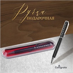 Ручка шариковая, подарочная, в пластиковом футляре, поворотная, «Бизнес», чёрная с серебристыми вставками