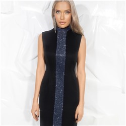 Платье-футляр с блестящим декором, Поцелуй удачи (blue, с манжетами)