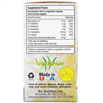 Bio Nutrition, Добавка для здоровья волос с биотином 10 000, 60 вегетарианских капсул