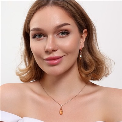 Комплект ювелирной бижутерии коллекция "Дубай" серьги и кулон, покрытие позолота, вставка: искусственный кристалл под Сваровски, цвет: ваниль, арт.314.823