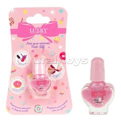 Lukky Лак для ногтей peel-off перламутровый с ароматом клубничного пончика, флакон в виде сердечка 5 мл, цвет светло розово-сиреневый, блистер