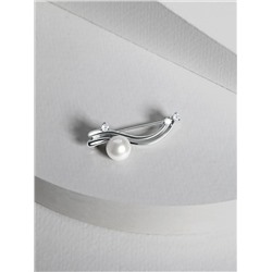 Брошь из серебра с культивированным жемчугом и фианитами родированная Бр-17р1005