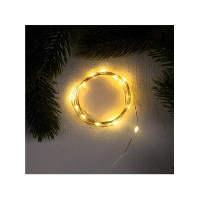 Гирлянда «Нить» 2 м роса, IP20, серебристая нить, 20 LED, 3 режима, батарейки AG13×3 (в комплекте), свечение тёплое белое