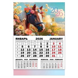 Календарь настенный квартальный 2026 «Лошадь с цветами», 30×46 см