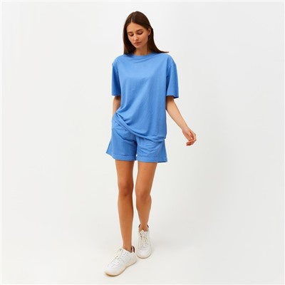 Костюм женский (футболка, шорты) MINAKU: Casual Collection, голубой, размер 42