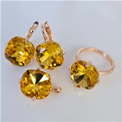 Комплект ювелирной бижутерии коллекция "Дубай" серьги, кулон и кольцо 17 р, покрытие позолота, вставка: искусственный кристалл под Сваровски, цвет: желтый, арт.314.818-17