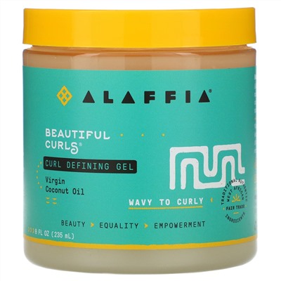 Alaffia, Beautiful Curls, гель для формирования локонов, от волнистых до кудрявых волос, кокосовое масло первого отжима, 235 мл (8 жидк. унций)