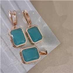 Комплект ювелирной бижутерии коллекция "Дубай" серьги и кулон, покрытие позолота, вставка: стекло, цвет: тиффани, арт.414.273