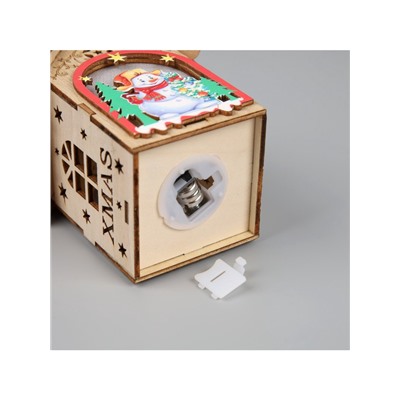 Ёлочная игрушка «Домик со снеговиком», 11×8.5×7.5 см, 1 LED, от батареек, свечение тёплое белое