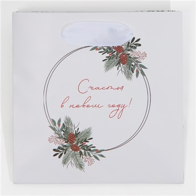 Пакет подарочный новогодний ламинированный квадратный «Зима», 14×14×9 см