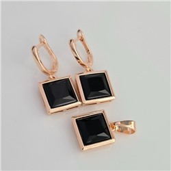 Комплект ювелирной бижутерии Дубайское золото: серьги и кулон с крупным камнем, покрытие позолота, вставка: фианит, цвет: черный, арт.314.988