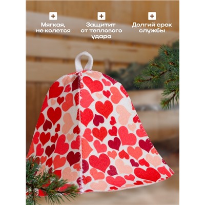 Шапка для бани и сауны «Сердечки», шерсть, полиэфир, «Добропаровъ»