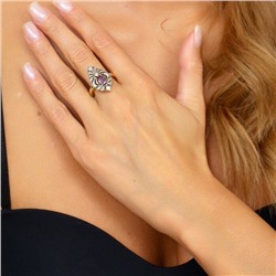 Комплект ювелирной бижутерии Итальянское золото (покрытие желтое 14к), серьги висячие и кольцо 17 р, покрытие позолота и посеребрение, вставка: фианиты, цвет: прозрачный и сиреневый, арт. 213.038-16