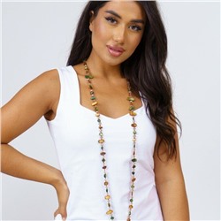 Длинное колье из натуральных камней, цвет: коричневый, зеленый, арт.018.704