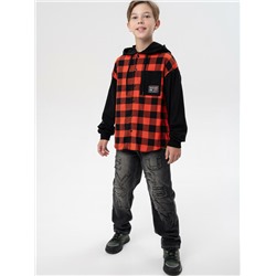 Рубашка текстильная с рукавами и капюшоном из трикотажа для мальчиков