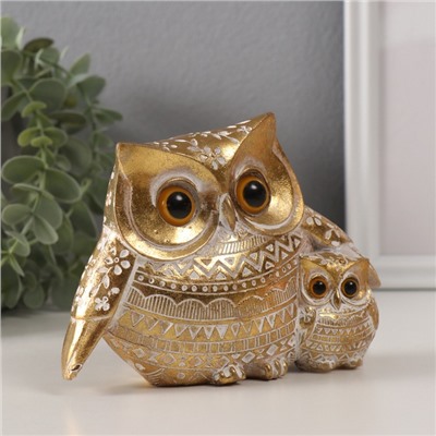 Фигурка полистоун «Золотой филин с птенцом», геометрические узоры, 15.2×6×11 см