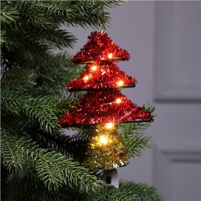 Светодиодная фигура из мишуры «Елочка красная» 17×13 см, 10 LED, батарейки AG10×3 (в комплекте), свечение тёплое белое