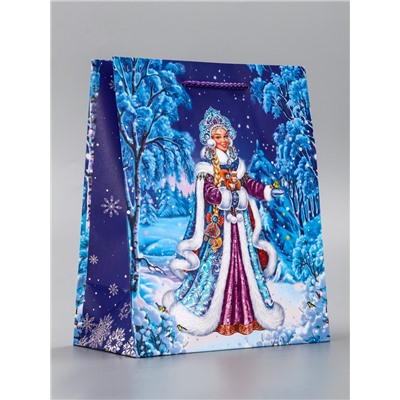 Пакет подарочный новогодний ламинированный, «Снегурочка», 18×10×22.3 см
