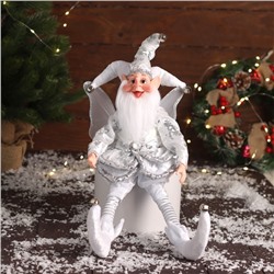 Новогодний шут «С крылышками» сидит, двигается, 39×14 см, серебро