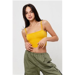 Кроп F-топ-бандо-3 спортивный домашний на тонких бретельках (Шафран)