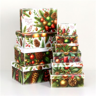 Набор подарочных новогодних коробок 10 в 1 «Ёлочные игрушки», 32.5×20×12.5 - 12×7×4 см