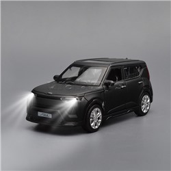 Машина металл KIA soul 12 см, (свет-звук, двер, черный матовый)инерц., в коробке