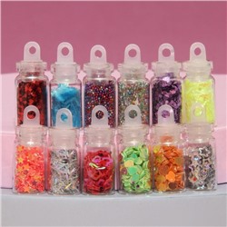 Набор для декора, 12 бутылочек, разноцветные