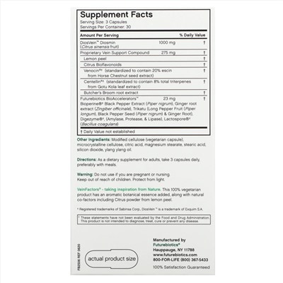 Futurebiotics, VeinFactors, противоварикозный комплекс, 90 вегетарианских капсул