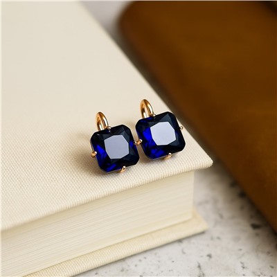 Серьги ювелирная бижутерия коллекция "Дубай" покрытие позолота, вставка: фианит, цвет: синий, арт.007.194