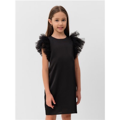 Платье нарядное для девочки MINAKU: PartyDress, прямое, с крылышками, рост 152-158 см, чёрное