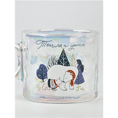 Кружка новогодняя стеклянная «Тепла и уюта», 300 мл, голография