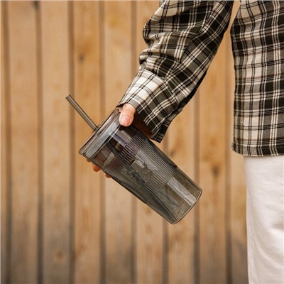 Стакан SL Home «Идиллия», 650 мл, 8.5×24 см, стекло, с трубочкой, зелёный