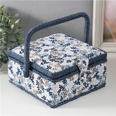 Шкатулка для рукоделия и шитья «Лиственные веточки», хранение ниток, иголок, мелочи, 20×20×11 см