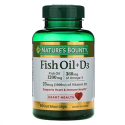 Nature's Bounty, Рыбий жир + D3, 90 быстро высвобождаемых мягких капсул